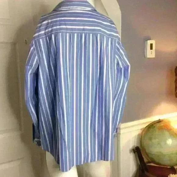 J. Jill Stripped 100% Cotton Blouse; Size: 2X; runs large.  Breast pocket - Picture 3 of 4